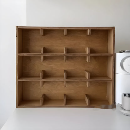 Solid birch wood square multi-layer grid storage rack with natural meridian colour grain