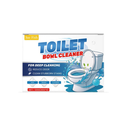Four sachets of toilet bowl cleaning powder totalling 120g on a bathroom background