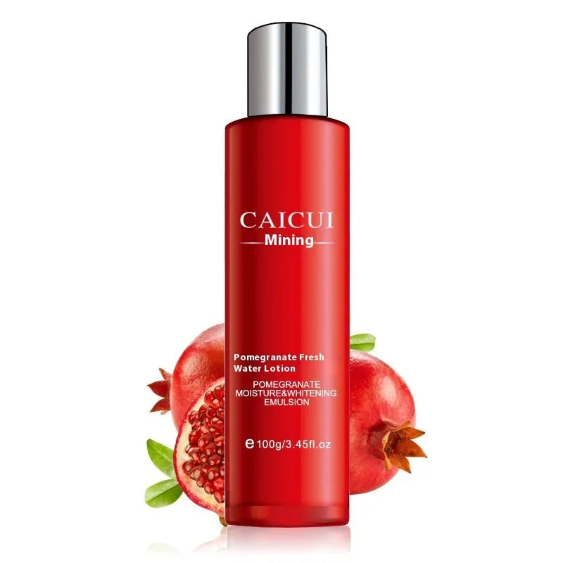 Pomegranate skincare set with four red packaged products for oily and combination skin