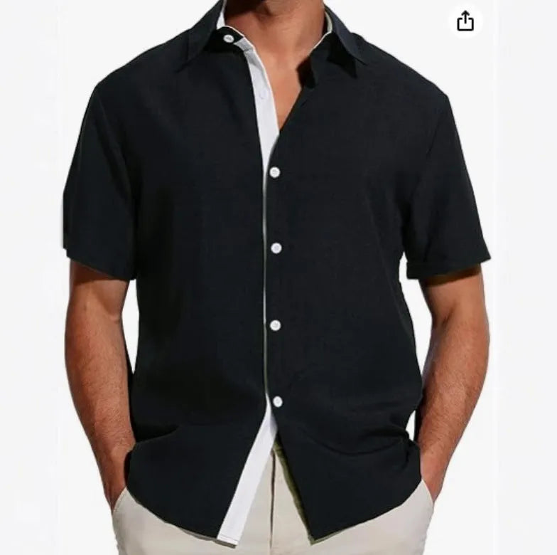 Men's floral print short-sleeved polyester shirt with cardigan collar in various colours