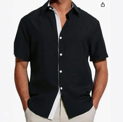 Men's floral print short-sleeved polyester shirt with cardigan collar in various colours