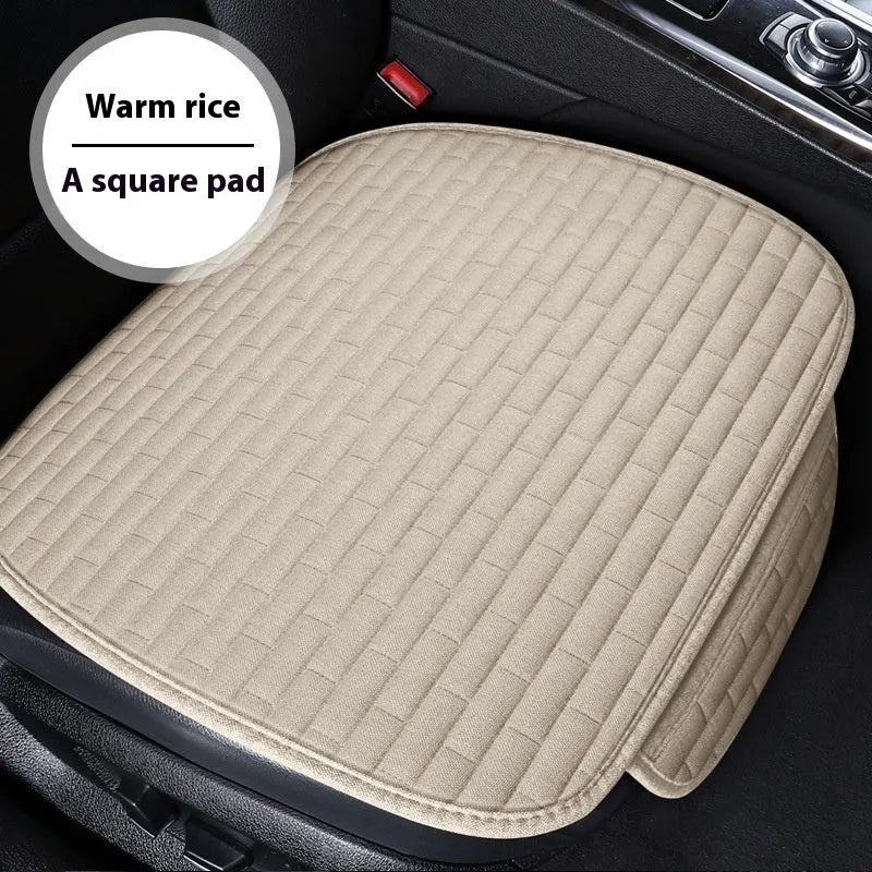 Linen car seat cushion three-piece protective pad with ventilation and sponge filler in black, black and red, grey, brown, or beige