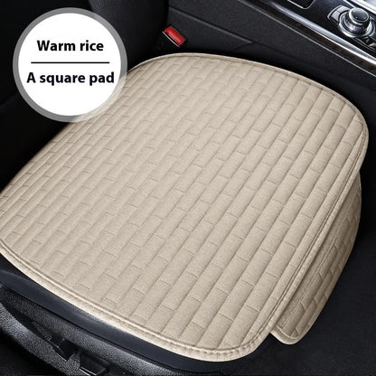 Linen car seat cushion three-piece protective pad with ventilation and sponge filler in black, black and red, grey, brown, or beige