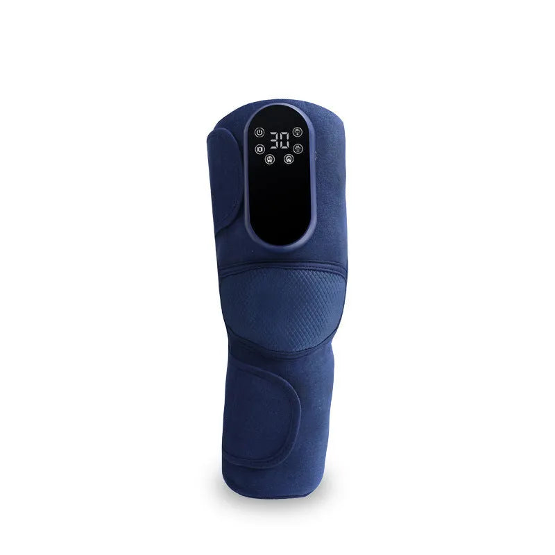 Blue self-heating knee massager with hot compress, vibration and air pressure functions for joint pain relief