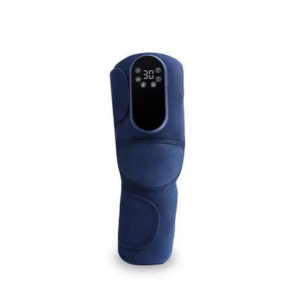 Blue self-heating knee massager with hot compress, vibration and air pressure functions for joint pain relief