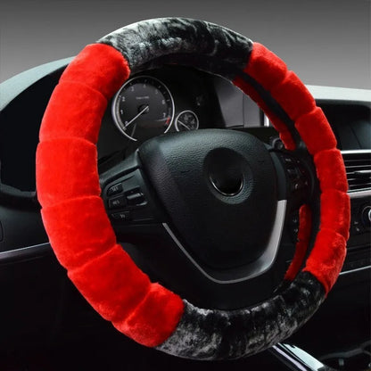 Short plush steering wheel cover in Bamboo Beige for 36cm universal car steering wheel, winter warm business style