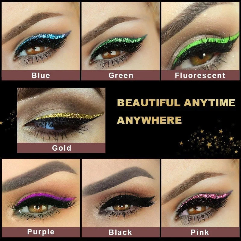 Glitter eyeliner stick and false eyelash set in multiple colors for eye makeup enhancement