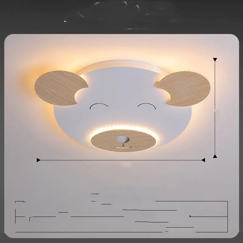 Cartoon bear shaped ceiling lamp with wrought iron frame for a princess themed room.