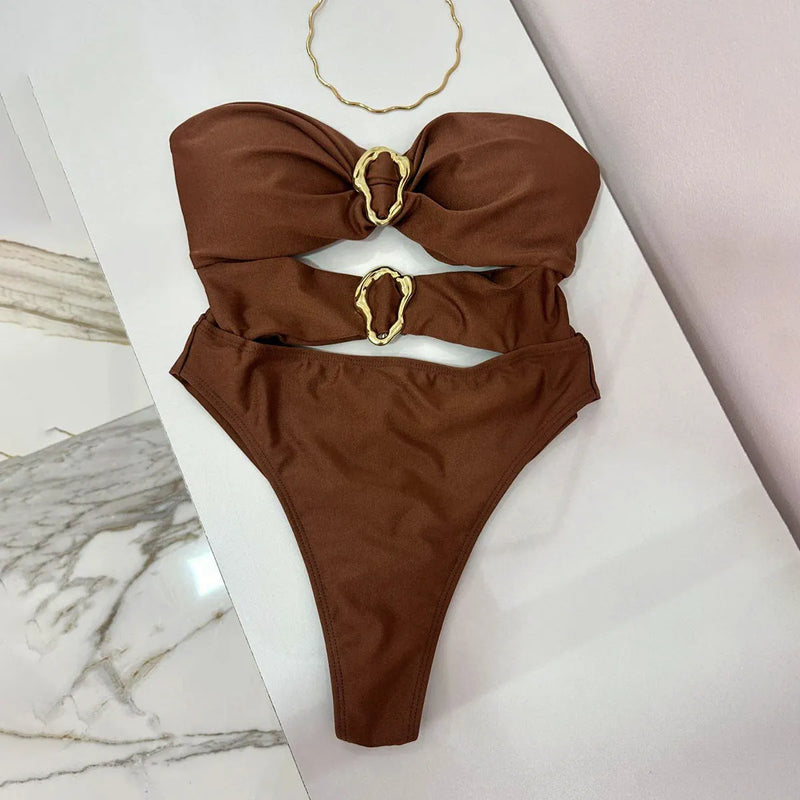 One-Piece Swimsuit Women's Solid Colour Nylon Spandex Swimwear High Elasticity Tight Fit Swimming and Wading Sports Sizes S M L Black Brown Red