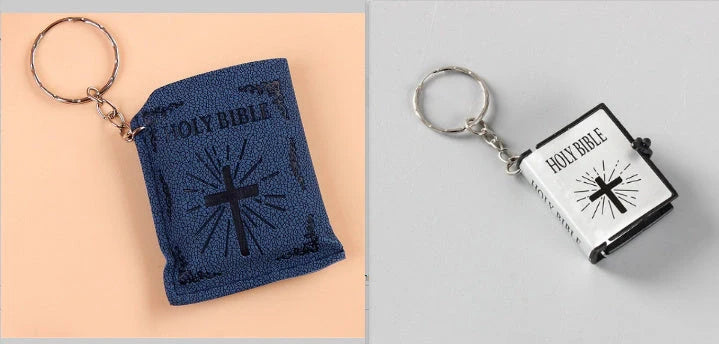 Mini Holy Bible PVC Leather Keychain with Cross Design - Durable and Faith-Inspired