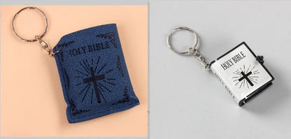 Mini Holy Bible PVC Leather Keychain with Cross Design - Durable and Faith-Inspired