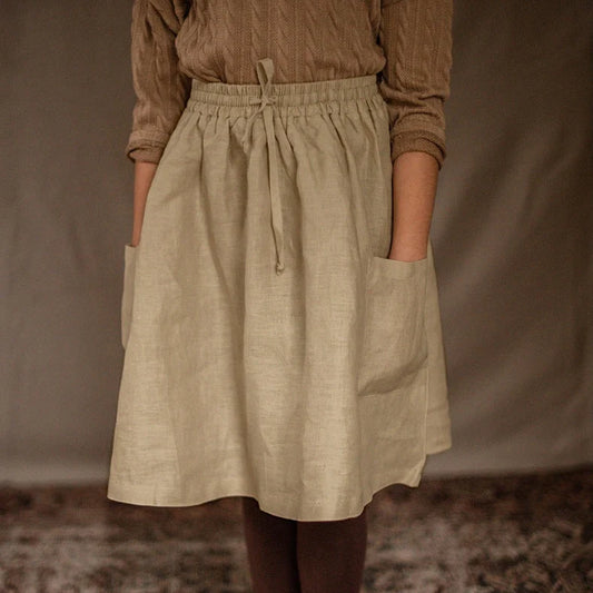 Mori girl style A-line skirt for children in khaki colour with lyocell fabric