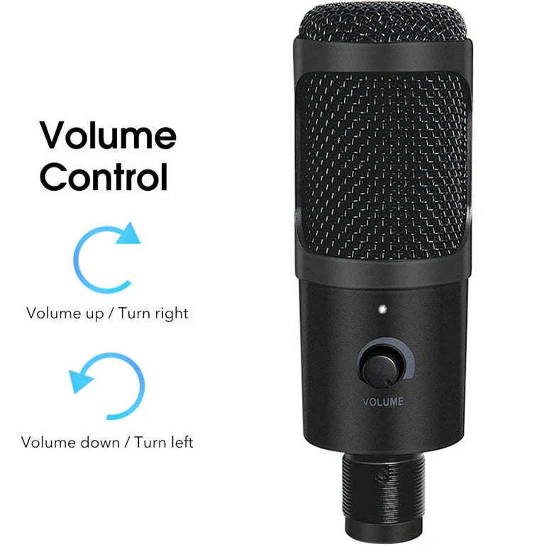Black wired streaming microphone with 15cm length for desktop and mobile use