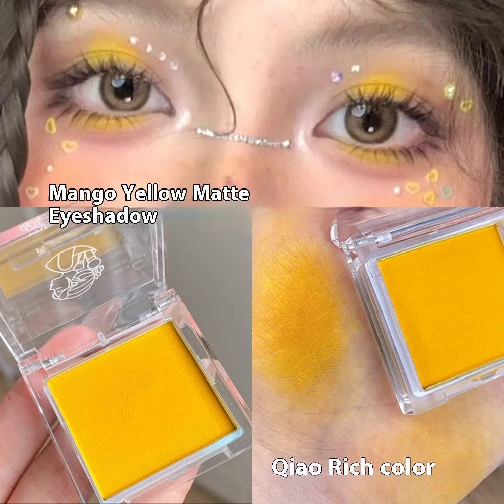 Bright yellow matte eyeshadow single pan with 2g net content for monochrome makeup application