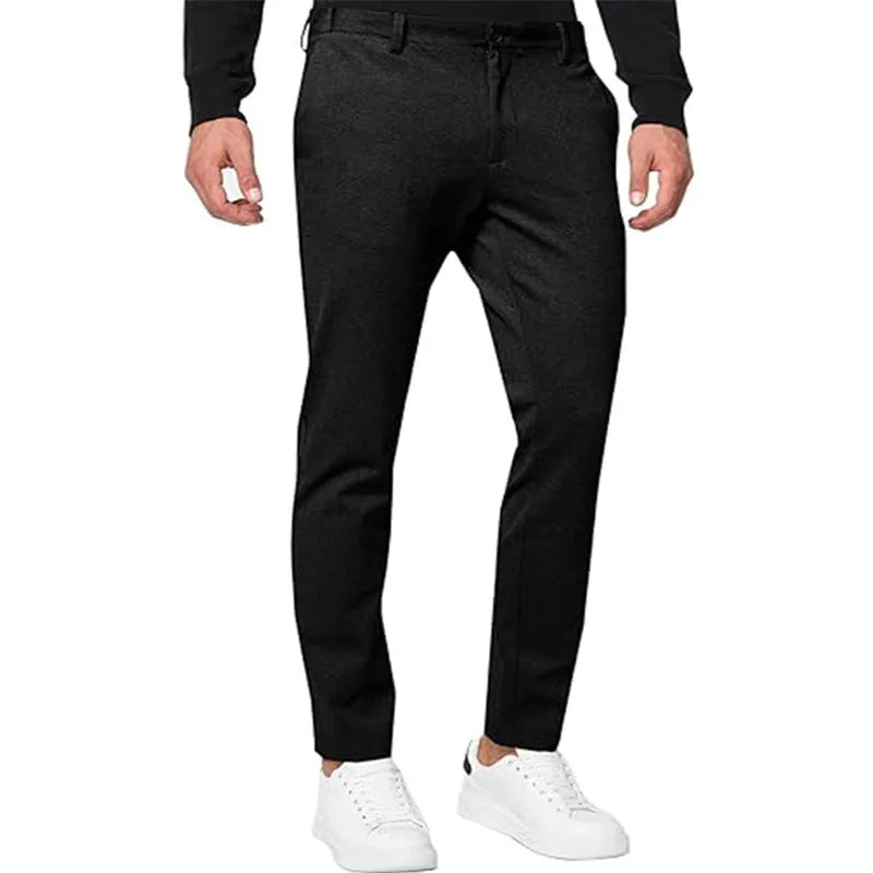 Men's slim-fit tapered chino trousers in a cotton blend fabric, shown in a solid colour.