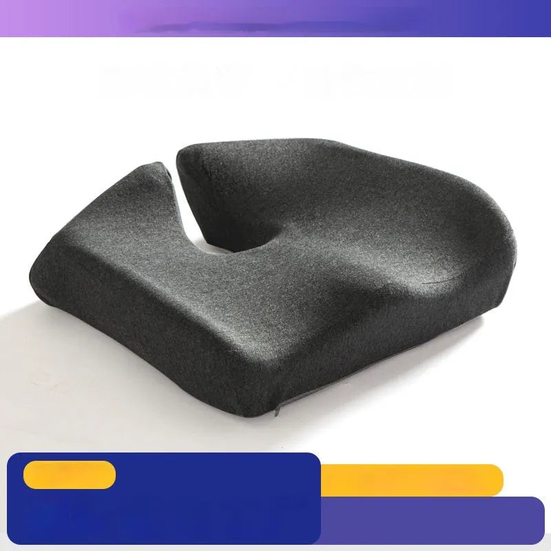 Memory foam office chair cushion with contoured waist support measuring 36x40x11cm in dark grey