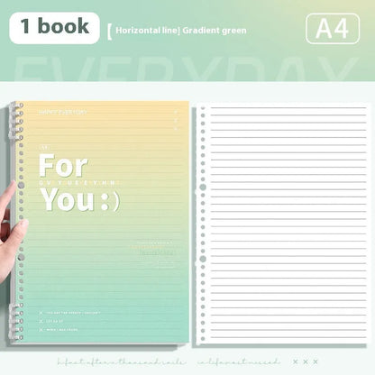 Removable coil gradient notebook in blue with PP cover and wood-free paper, showing coil binding mechanism