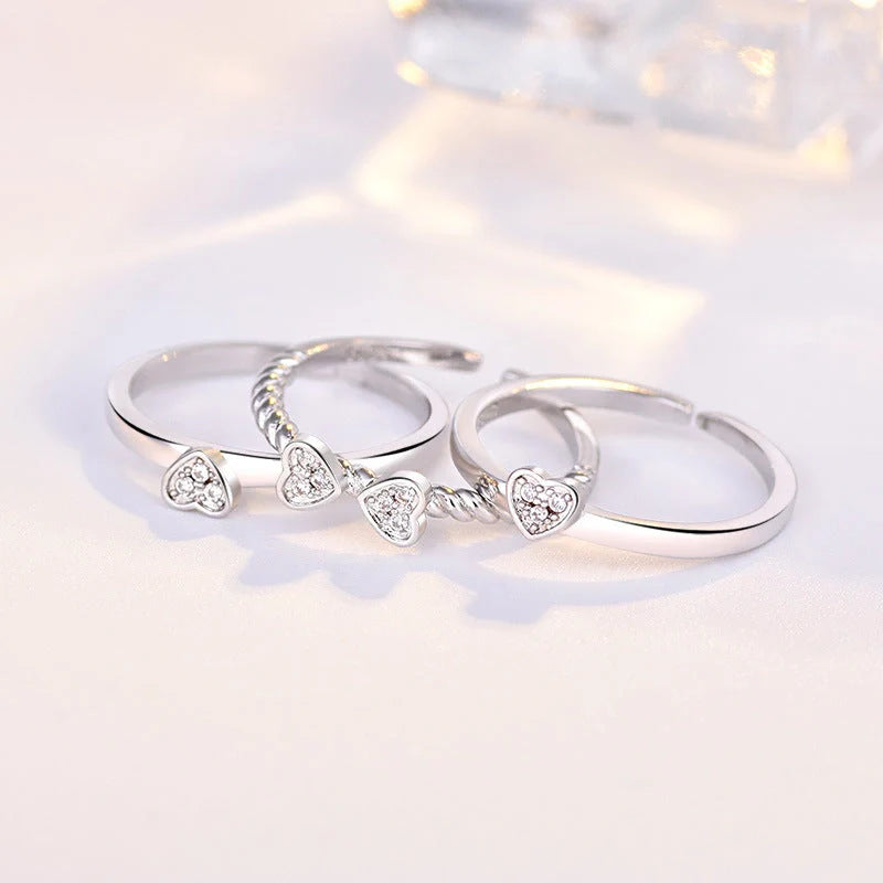 Adjustable four-leaf clover spinning ring set for women with shiny zircon stones