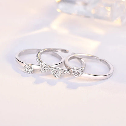 Adjustable four-leaf clover spinning ring set for women with shiny zircon stones