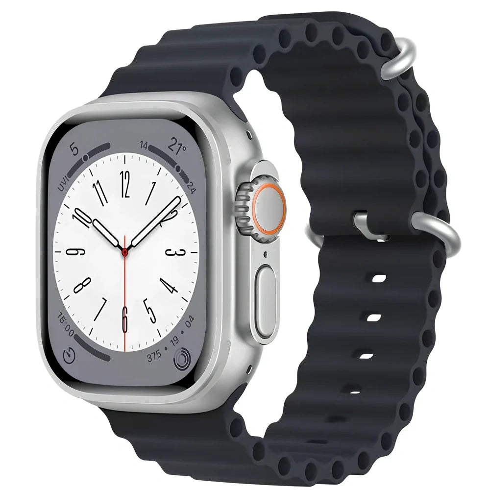 Ocean silicone watch band in midnight blue for Apple Watch 42mm, with buckle closure and flexible fit