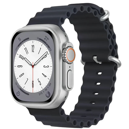 Ocean silicone watch band in midnight blue for Apple Watch 42mm, with buckle closure and flexible fit