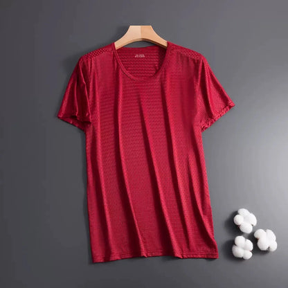 Men's loose fit ice silk short sleeve t-shirt in black, shown in a front view.