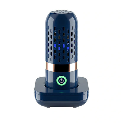 Blue capsule fruit and vegetable cleaner with charger, shows 3000mAh battery capacity