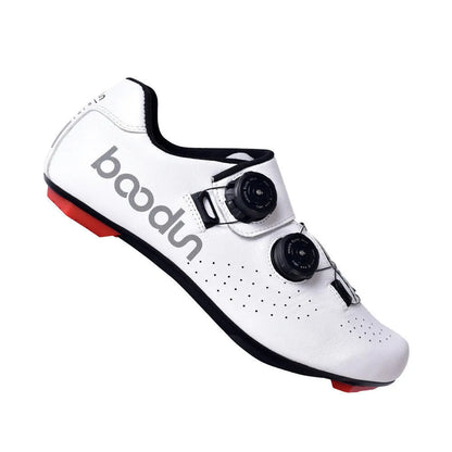 White cowhide leather cycling shoes with shock-absorbing non-slip design, sizes 39-45