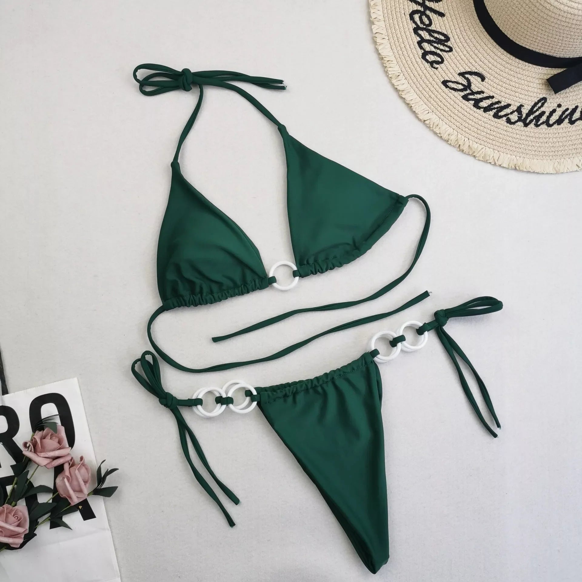 Women's split bikini with lace-up design and double fabric in various colors