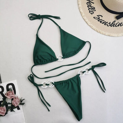 Women's split bikini with lace-up design and double fabric in various colors