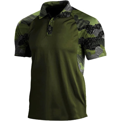 Men's striped short-sleeved polo shirt with lapel collar and zip front in polyester fibre, summer top in sizes S to XXXL