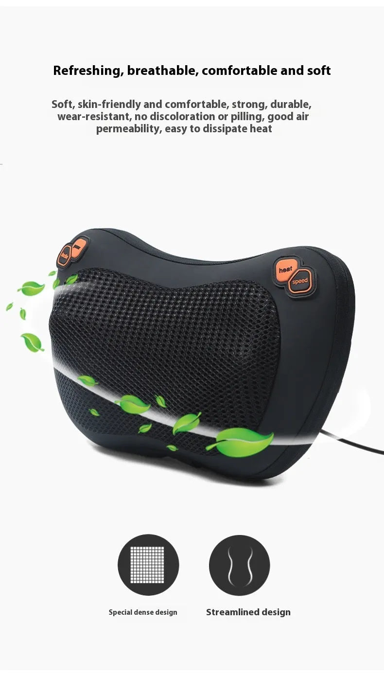 Black and brown genuine leather smart massage pillow with 8 rotating heads.