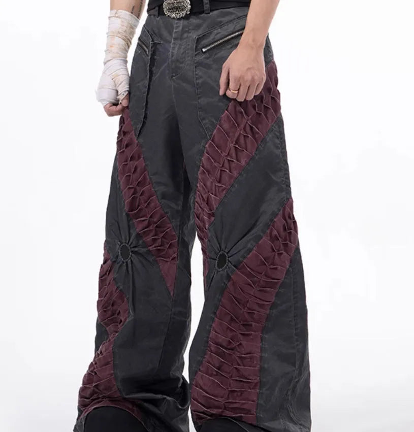 Retro three-dimensional keel casual sports trousers in white or black rayon viscose fabric