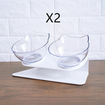 Elevated tilted double pet bowl with transparent design and adjustable stand