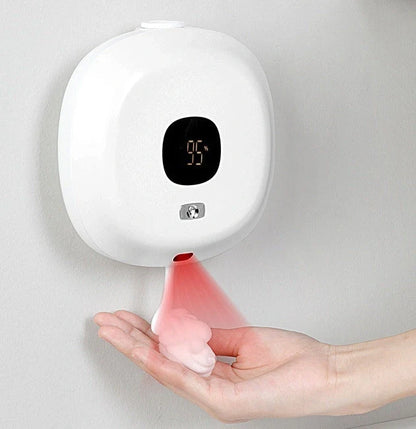 Smart Sensor Wall-Mounted Soap Dispenser in white and blue with USB charging