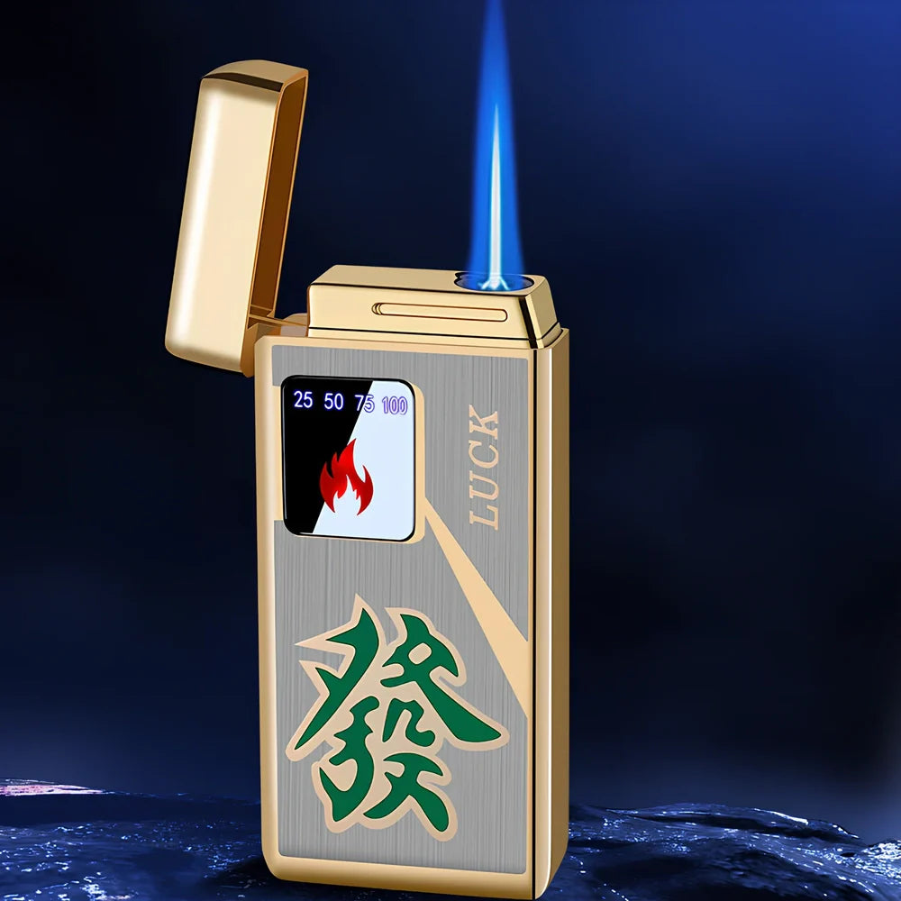 Black electronic lighter with touch-screen charging interface and adjustable flame control