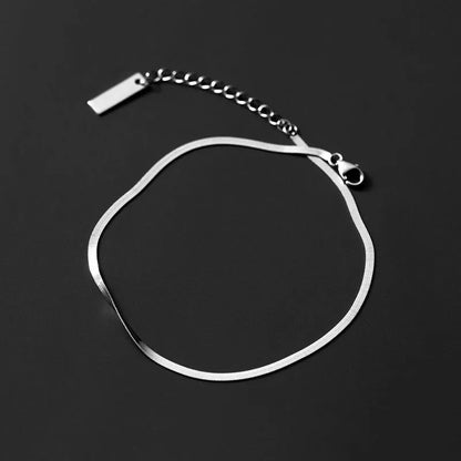 S925 Silver Simple Flat Snake Bone Single Chain Anklet in silver and gold finishes