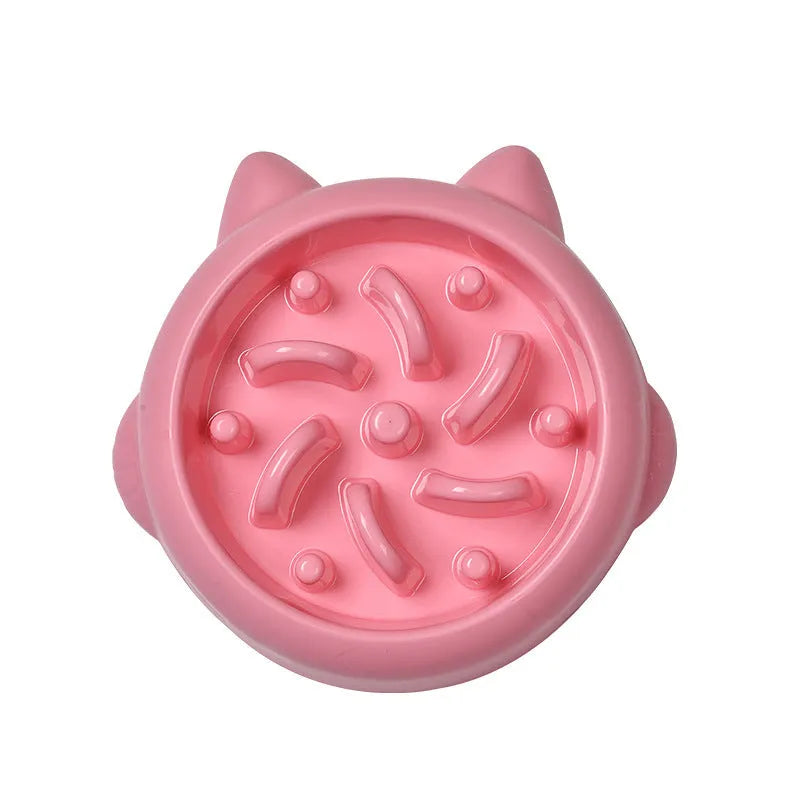 PP plastic slow feeder dog bowl with bone-shaped obstacles in green, pink or orange