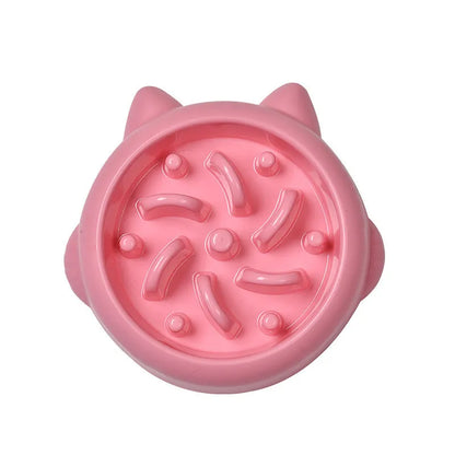 PP plastic slow feeder dog bowl with bone-shaped obstacles in green, pink or orange