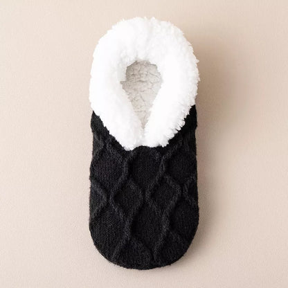Unisex thick thermal plush slipper socks with non-slip grip in various colors