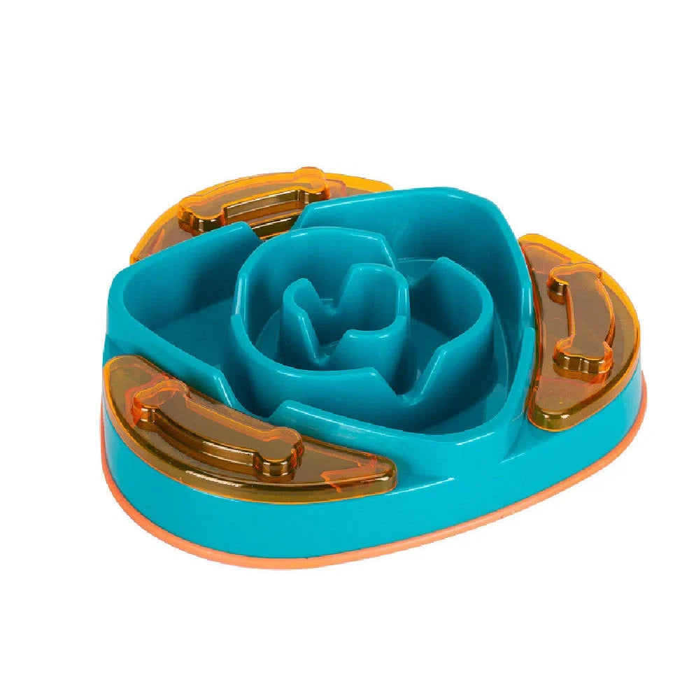 Green and orange pet slow feeder measuring 31cm with maze pattern for extended feeding