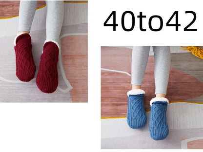 Winter woolen socks with V-opening design and anti-slip dots on soles in navy blue colour