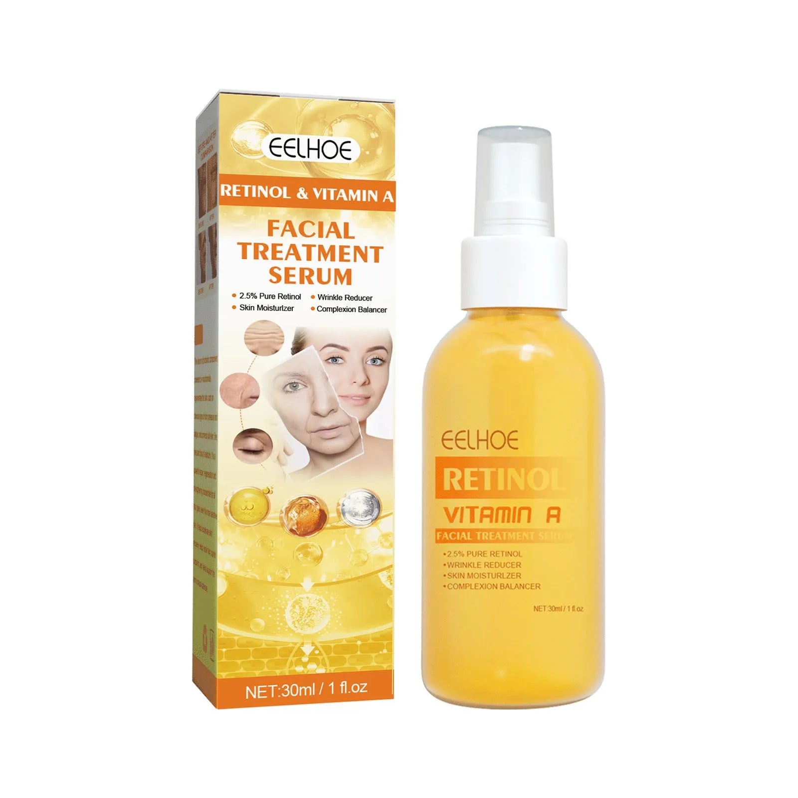 Boxed 30ml Retinol Anti-Wrinkle Essence Spray for fine lines and skin elasticity