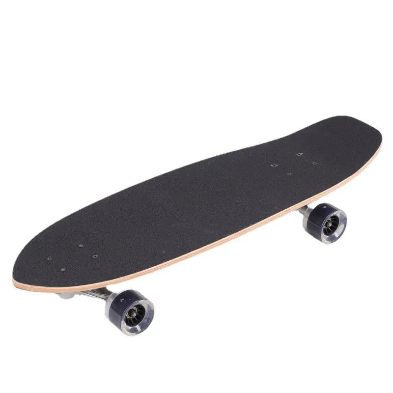 White 31-inch maple wood street scooter on pavement, showing non-folding cruiser design.