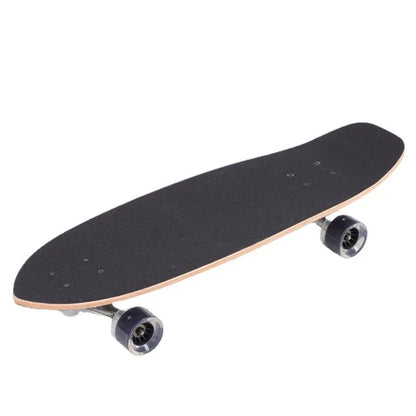 White 31-inch maple wood street scooter on pavement, showing non-folding cruiser design.
