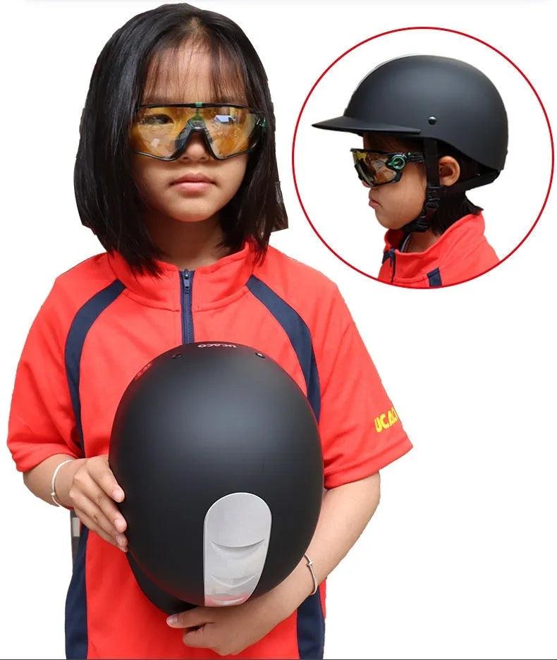 Equestrian helmet for horse riding in Bright Black colour, shown with ABS shell.