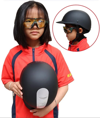 Equestrian helmet for horse riding in Bright Black colour, shown with ABS shell.