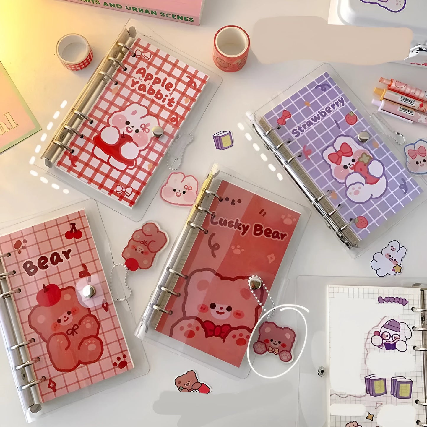 A6 student notebook with character design showing 6-hole binding and 90x170mm dimensions