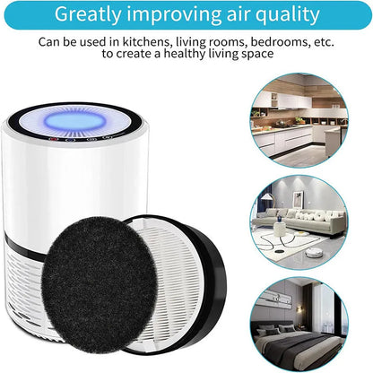 Levoit LV-H132 air purifier replacement filter set measuring 19cm by 19cm by 6.3cm with filter screen and cotton