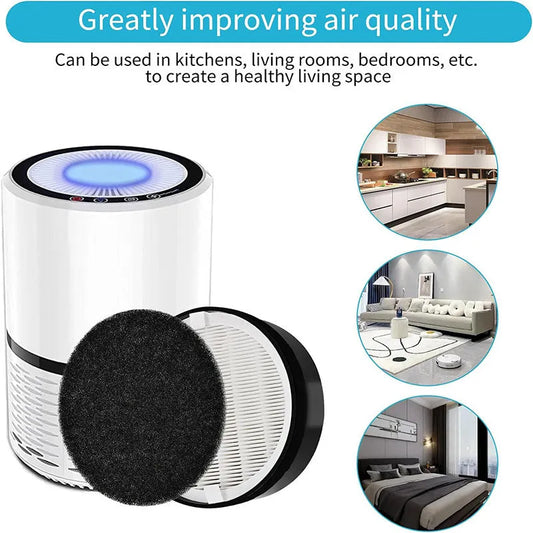 Levoit LV-H132 air purifier replacement filter set measuring 19cm by 19cm by 6.3cm with filter screen and cotton